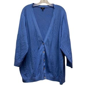 TALBOTS 3/4 Sleeve Button Up V-neck Cardigan Sweater Blue 3X